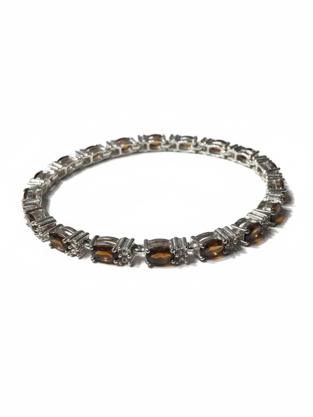Vintage Avon Amber Rhinestone Tennis Bracelet Silver Tone Marquise Crystal
